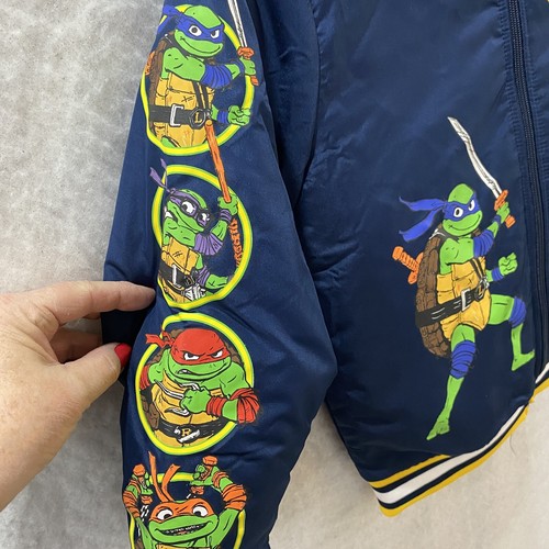 Teenage Mutant Ninja Turtles Bomber Jacket Boys 10-12 Blue Full Zip Pickets - Picture 4 of 16