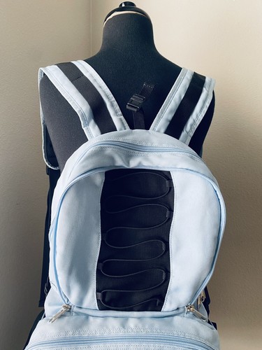 Vtg EVIAN Water Merch Blue Backpack Fanny Pack Combo Logo Holds Bottle - Picture 3 of 14