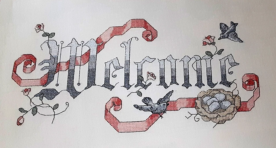 Cross Stitch Pattern BLUE BIRD  WELCOME  Bird Nest Eggs  Designer Licia Lewis - Image 2 of 4