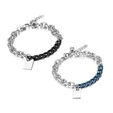 Men Women Couple Two-tone Stainless Steel Matched Cuban Curb Chain Bracelet Gift