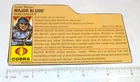 GI JOE File I.D. Card Filecard         2008 Major Bludd V8 ( CARDED )