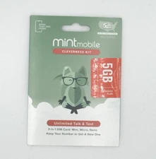 Mint Mobile Prepaid SIM Card Kit With 5GB Data Unlimited Talk & Text 3 Months