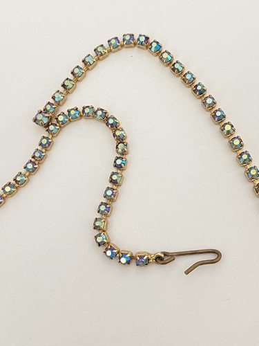 Vintage AB Iridescent Rhinestone Drop Necklace Imperial Laurel Wreath Style - Picture 8 of 11