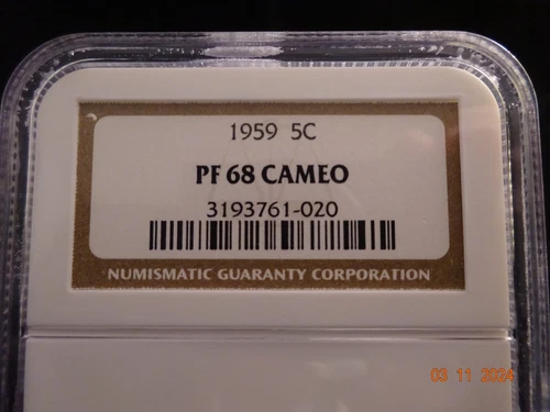 1959 Jefferson Proof Nickel, NGC PF68 Cameo