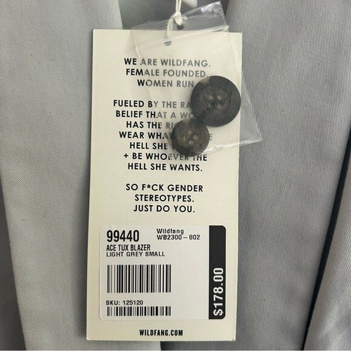 NEW Wildfang Sz Small Ace Tux Blazer Cotton Light Grey Minimalist Office Career - Picture 10 of 10