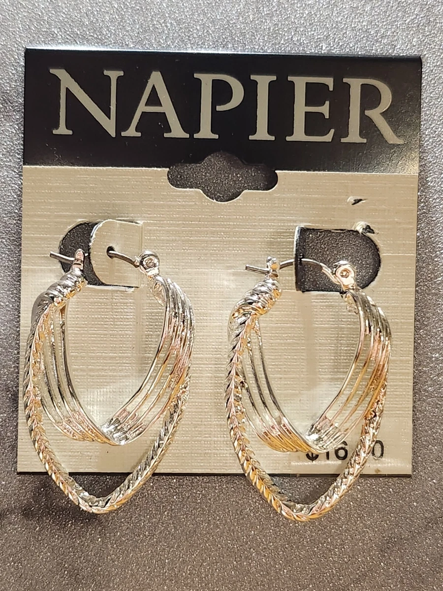 Napier Silver Tone Pointed Oval Click it Hoop Earrings 1.25