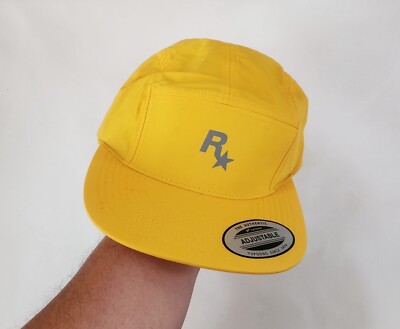 Rockstar Games 5 Panel Cap Yellow Mens OSFM Strapback Adjustable Nylon Official 