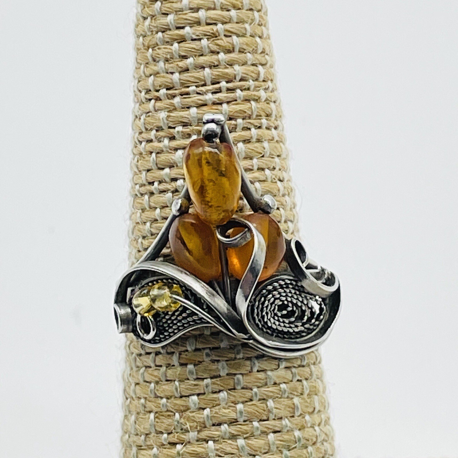 Silver Tone Yellow Cabochon Statement Ring Boho D… - image 8