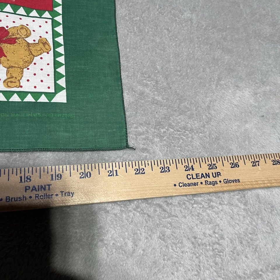 Vintage Christmas Bandana Red Green Wreath Teddy Bears RN 20767 USA Holiday - Image 3 of 4