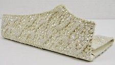Gorgeous Handmade Off White Beaded  Sequined Satin Clutch Bag Purse