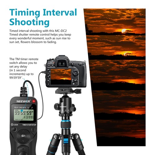 Neewer LCD Timer Shutter Release Remote Control for Nikon D750/D780 DSLR Cameras - Picture 6 of 7