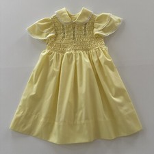 Vintage Polly Flinders Girls 5 Yellow Hand Smocked Dress Spring Summer