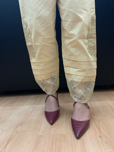 Women Trousers Embroidery Shalwar Salwar Black-Gold Capri Pencil Pants PJ Pajama - Picture 10 of 11