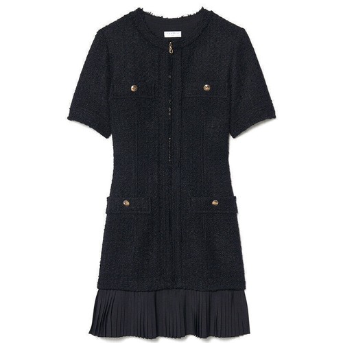 Sandro Slim Pleated Tweed Wool Blended Knit Dress - Picture 5 of 26