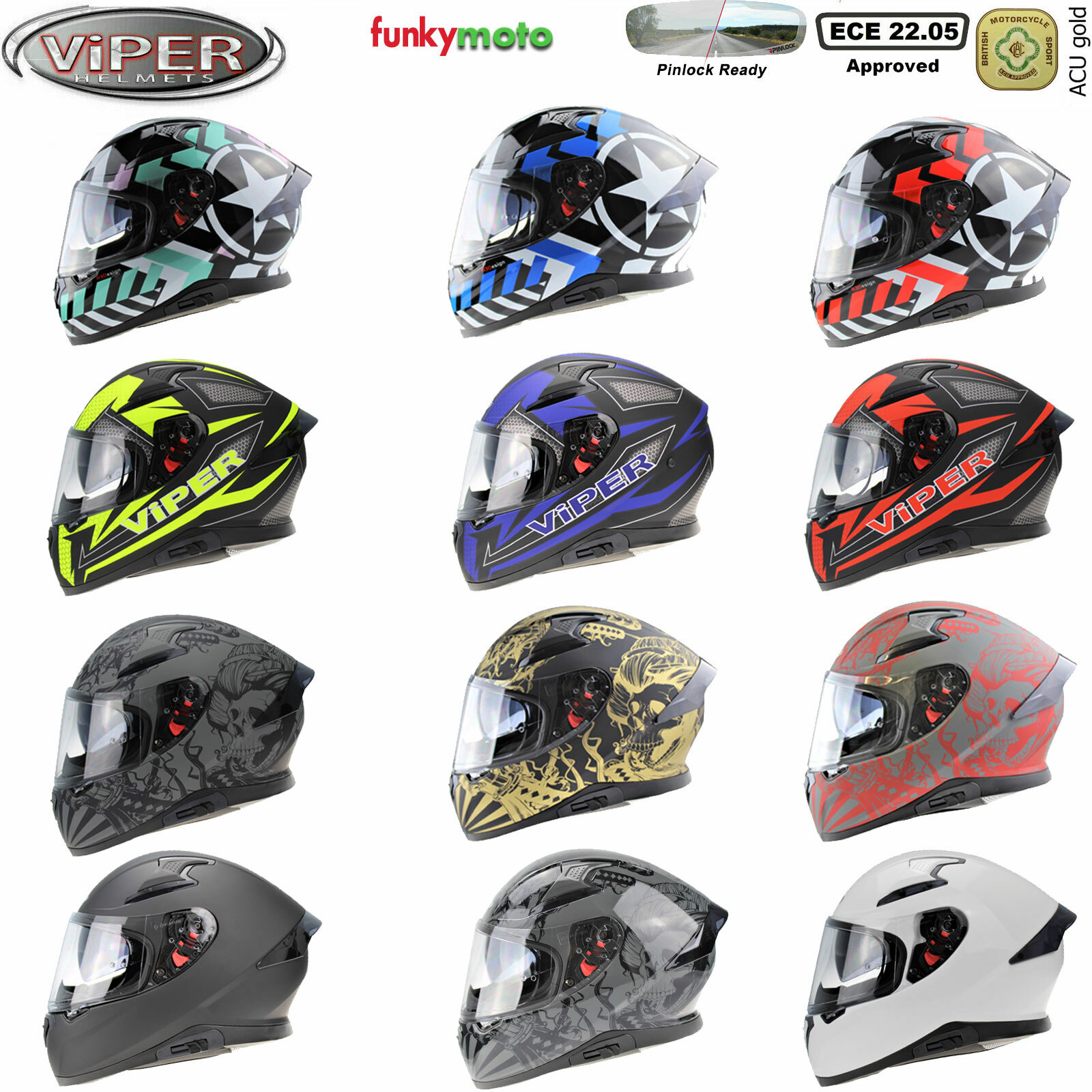 VIPER RSV95 FULL FACE MOTORBIKE CRASH HELMET PINLOCK DVS PLAIN SOLID