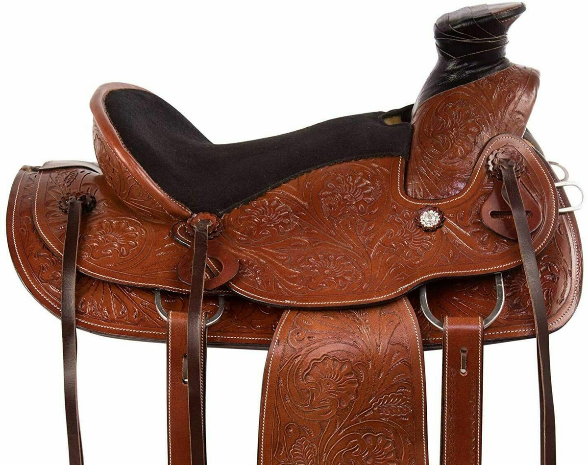 Wade Style A Fork Premium Leather Ranch Roping Western Work Horse Saddle With Matching Headstall, Breast Collar, Reins & Girth. (10 - 18