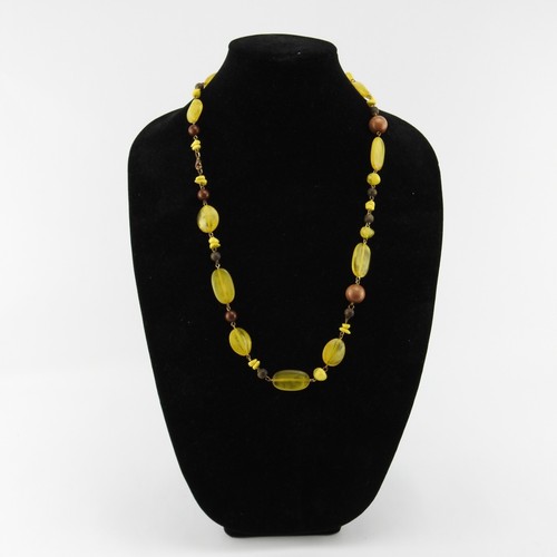Vintage Plastic Resin Beaded Necklace Yellow Brown No Clasp