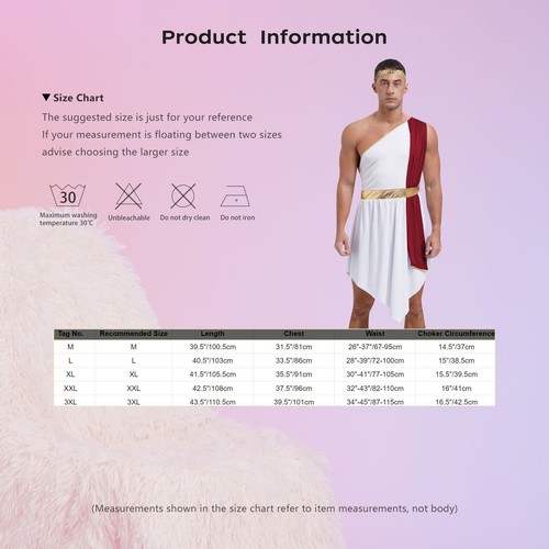 Men's Ancient Greek Roman Toga Costume God Outfit Party Halloween Cosplay Dress - Picture 5 of 26