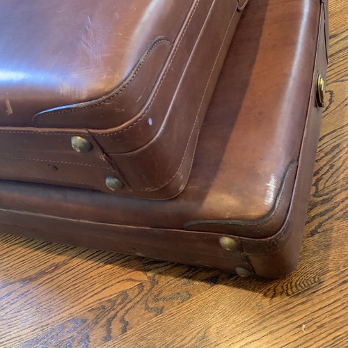 Set Of 2 Vintage Mark Cross Italy Framed Leather Suitcases 60s 70s Aged Patina - Picture 14 of 18