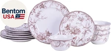 Adelaide Brown on White 12-Piece Dinnerware Set – Service for 4, Plate & Bowl Se