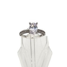 925 Sterling Silver Oval Cubic Zirconia CZ Pave Engagement Ring Size 6.5 2.4g