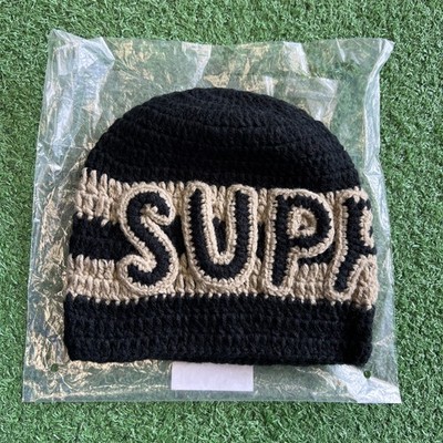 New Supreme Crochet Logo Beanie Black FW25 One Size Fit All 2025