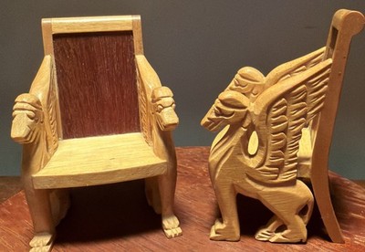 2 Handcrafted Gargoyle Vintage Wood Dollhouse Toy Captain Seats Furniture Chairs