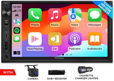 DAB+ Doppel DIN 7'' Android Auto 14 Autoradio Navigation CarPlay IPS Touchscreen