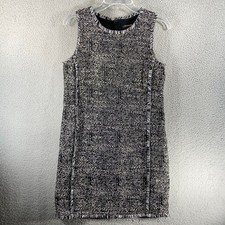 Banana Republic Shift Dress Womens 2 Black White Geometric Tweed Fringe Trim