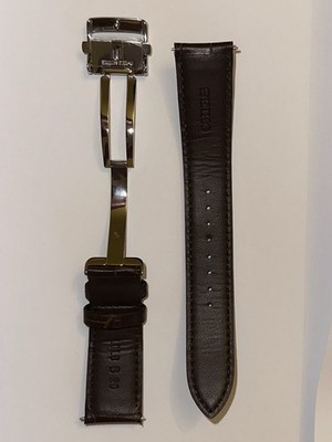 Original Seiko Uhrenarmband Leder, Braun (Dorn und Faltschließe)20mm mit Stiften