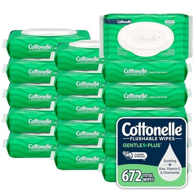 Cottonelle GentlePlus Flushable Wet Wipes with Aloe & Vitamin E, 16 Flip-Top Pac