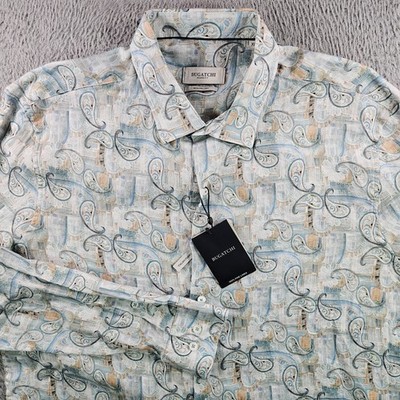 $225 NEW Bugatchi Shirt Men XL Paisley Print Fine Linen Button Up Long Sleeve