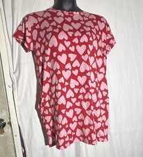 Joyspun Women  s Heart Print Sleepshirt, Crew Neck Pocket, Short Sleeve S-M