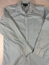 Banana Republic Non-Iron Slim Fit Mens Dress Shirt L 16-16.5 34/35 Blue Plaid