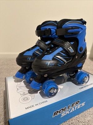 LIRENGUI Kids Adjustable Roller Skates Size 1-4 Blue Black Light Up Wheels NEW