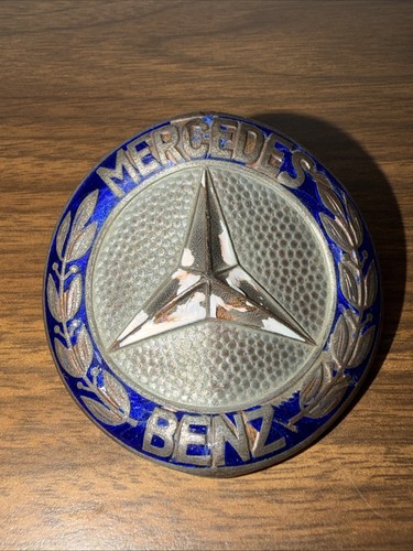 VINTAGE ENAMEL AUTOMOBILE CAR RADIATOR EMBLEM / BADGE # MERCEDES BENZ