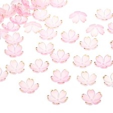 50 Pcs Gold-Plated Acrylic Cherry Blossom Flower Beads, Pink Gradient