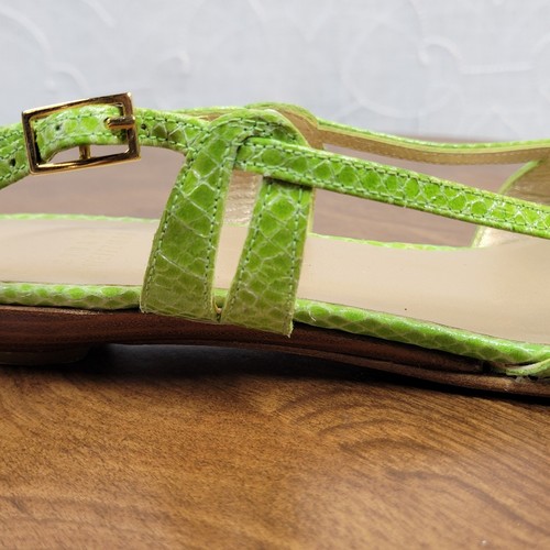 Stuart Weitzman Womens Sandals 7.5 Green Snakeskin Leather Peep Toe Slingback - Picture 5 of 12