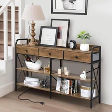 Narrow Sofa Console Table with Power Outlets and USB Ports Entryway Hallway