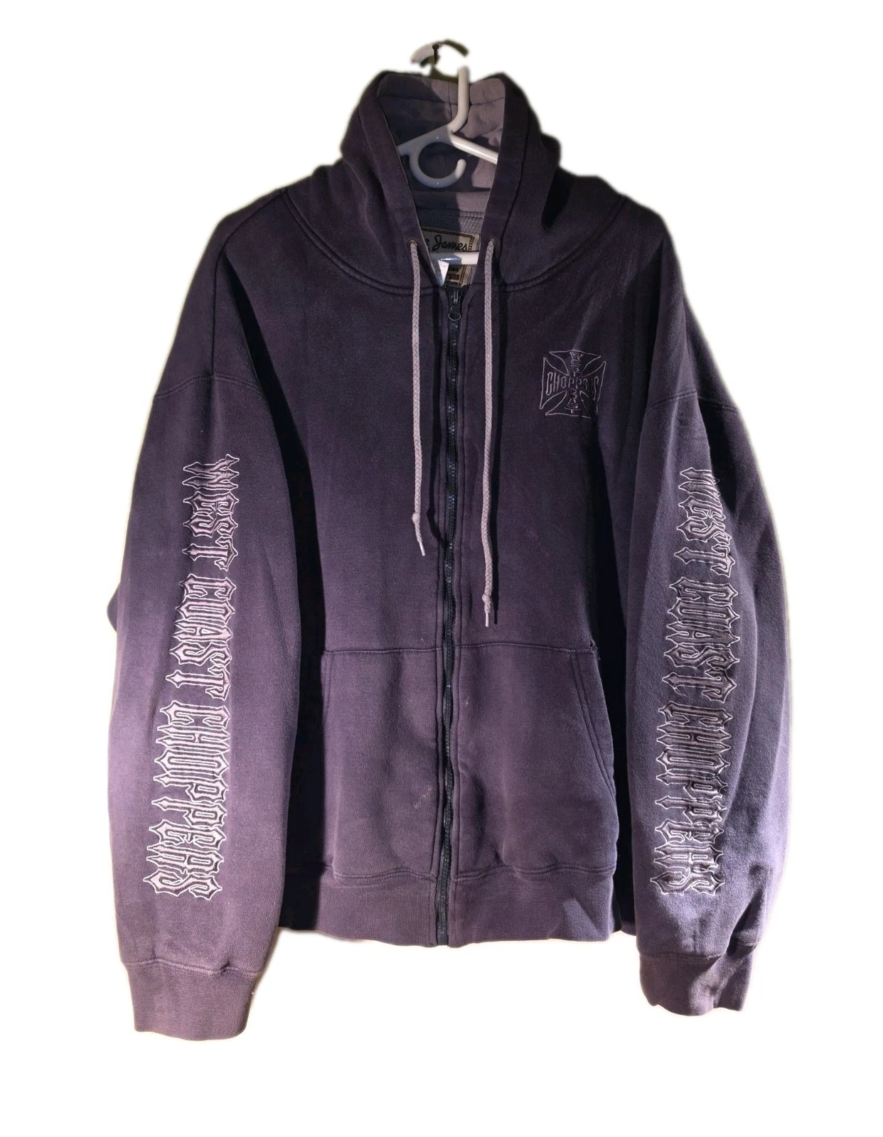 VTG West Coast Choppers Jesse James Hoodie 2XL Blue Mens Y2K Thermal Full Zip