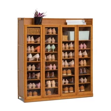 MoNiBloom Shoe Cabinet with Acrylic Doors, 9 Tier Bamboo Free Standing Shelf