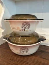 JAJ England Pyrex Autumn Moods Casserole Dishes 404 and 507 Set Of 2