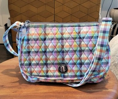 Beautiful Vera Bradley Saddle Crossbody Bag Gingham Pastel Plaid 29579-12611  