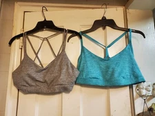 Old Navy Active Light Support Strappy Gray V-Neck & Blue Sports Bra Size L Lot