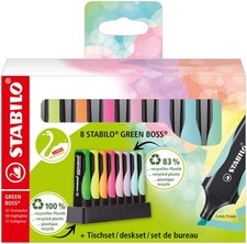 Eco-Friendly Highlighter - STABILO GREEN BOSS Pastel - Deskset of 8 - Assorted C