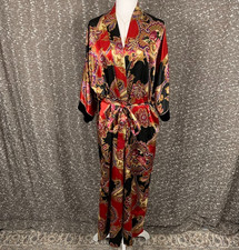 Vintage California Dynasty Floral Long Belted Wrap Robe Kimono Women's Large