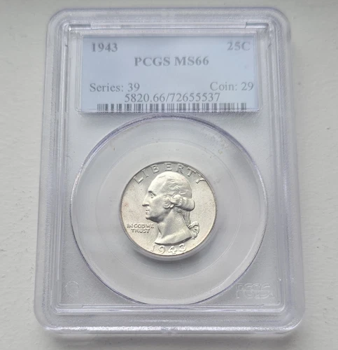 PCGS MS66 1943 Washington Quarter Philadelphia Silver 25C Cert#72655537