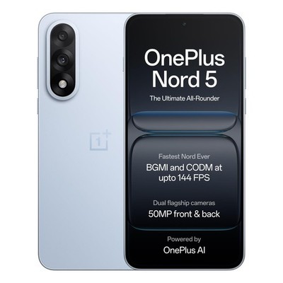 OnePlus Nord 5 (Dry Ice, 8GB + 256GB) Dual 50MP Flagship Camera Stable 144FPS
