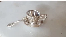 Shevchenko Dmitri Sterling Silver Signed Miniature Tea Cup Saucer & Spoon
