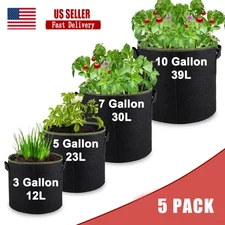 5 Pk Plant Grow Bags Fabric Pot Nursery Soil Bag with Handles Thickened Nonwoven